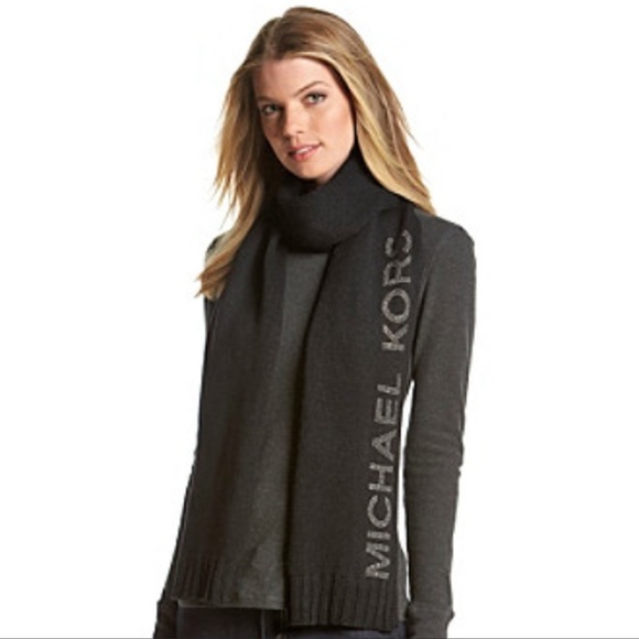 Michael Kors Heat Seal Studded Logo Scarf in color caramel beige NWT - Picture 2 of 2